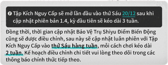 Tập Kích Nguy Cấp sẽ mở lần đầu vào thứ Sáu 20/12 sau khi cập nhật phiên bản 1.4, kỳ đầu tiên sẽ kéo dài 3 tuần