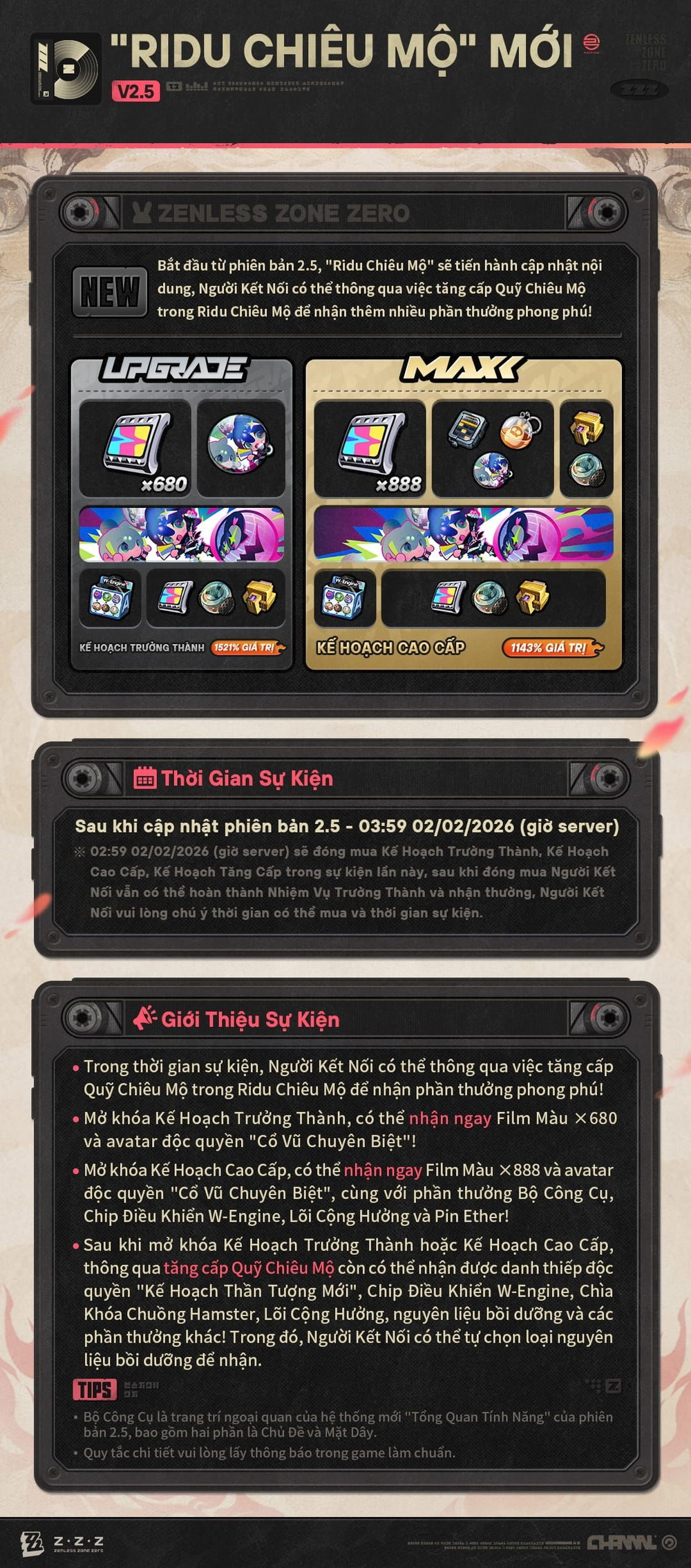 Cập nhật Ridu Chiêu Mộ phiên bản 2.5